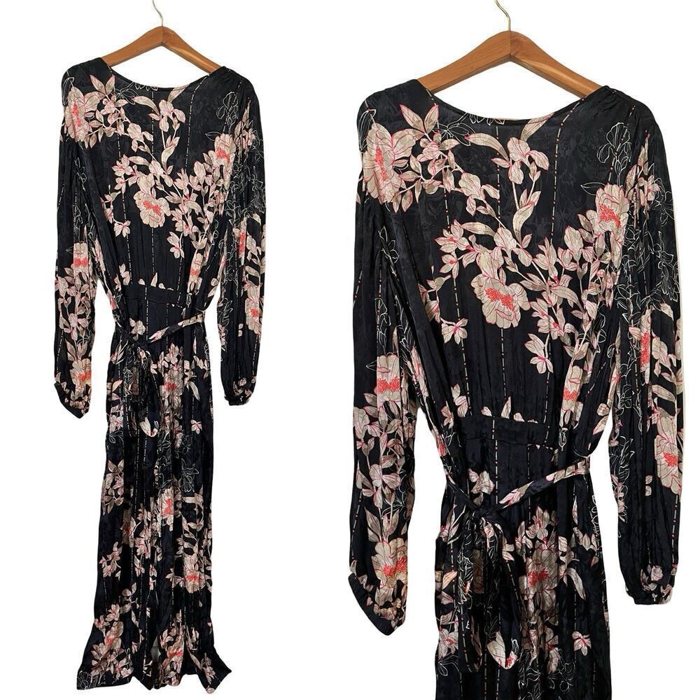 Anthropologie Harlyn Audria Floral‎ Jacquard Jumpsuit Size 3X Black Belted NEW